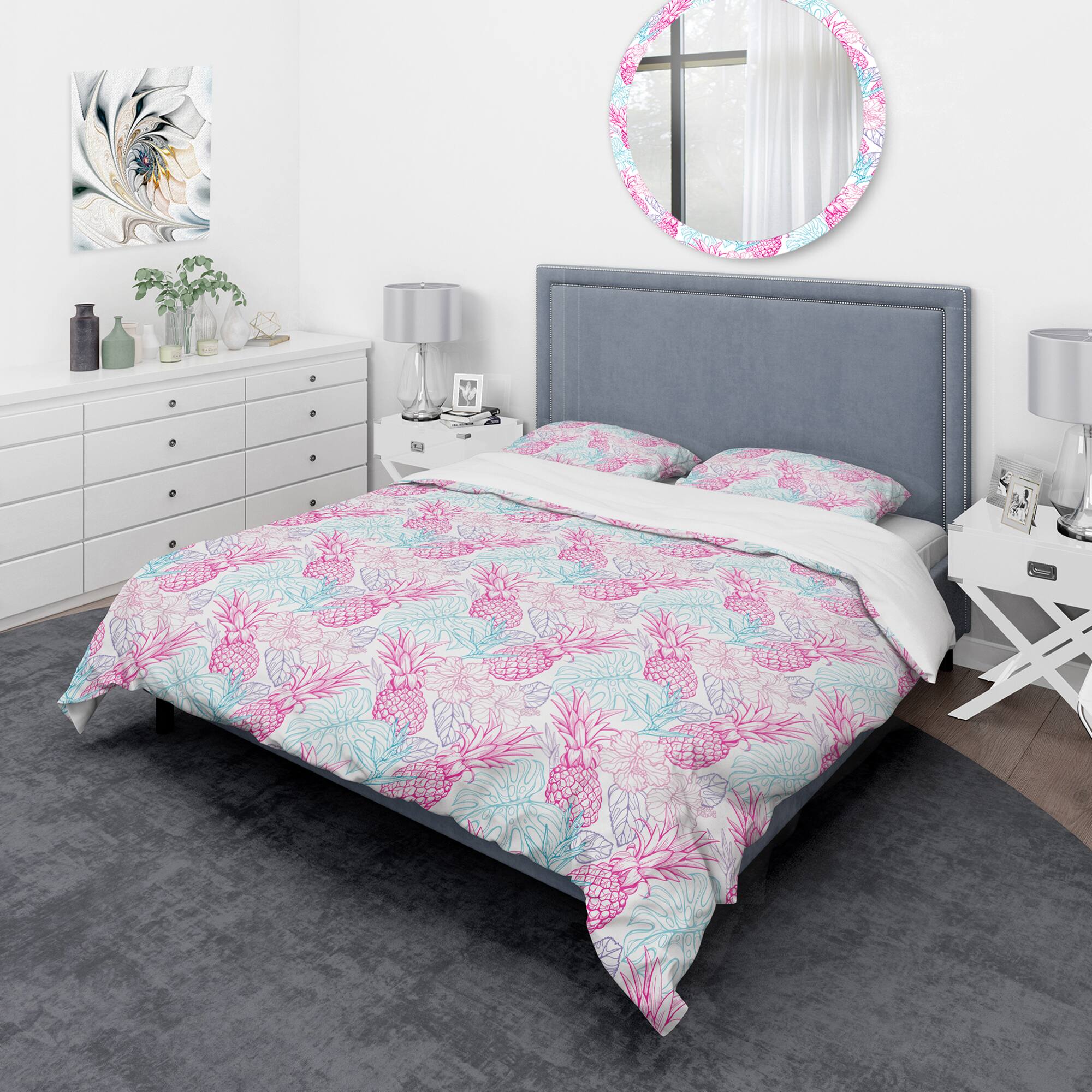 Designart 'Colorful Pattern with Tropical Flowers & Pineapples' Modern & Contemporary Bedding Set